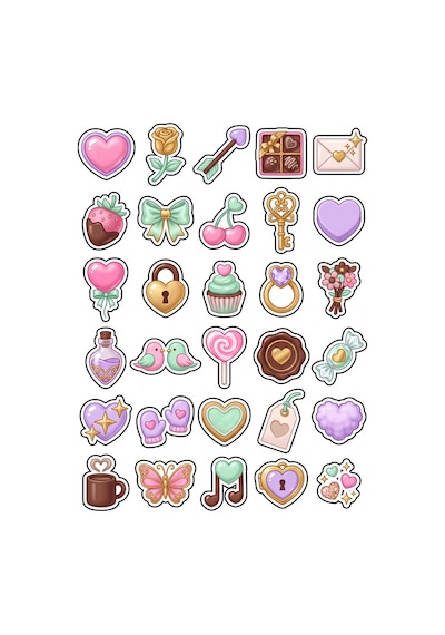 30 Adet Romantik Aşk Sticker Seti - Laptop Telefon Ajanda İçin Çok Renkli