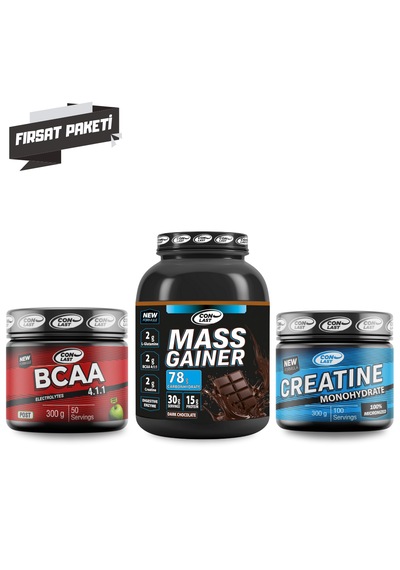 Bcaa 300 Gr. & Mass Gainer 2000 Gr. & Creatine 300 Gr. Üçlü Fırsat Paketi Yeşil Elma