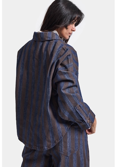 Kadın Kahve Kot Çizgili 1w6-7 Oversize Denim Ceket