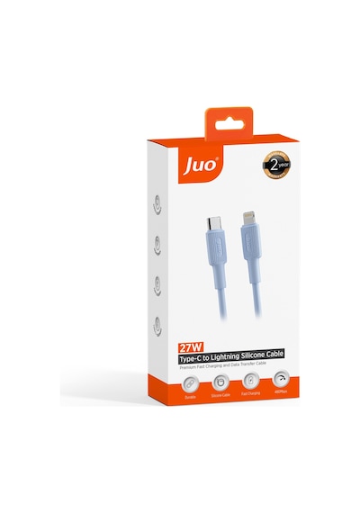 Juo JCBS271 27w Usb Type-c To Lightning Apple Uyumlu iPhone iPad Silikon Hızlı Şarj Ve Data Kablosu Mavi 1 Metre
