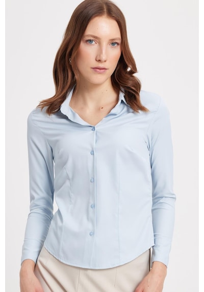 Tudors Kadın Slim Fit Dar Kesim Klasik Yaka Uzun Kollu Mavi Gömlek-42292 Mavi