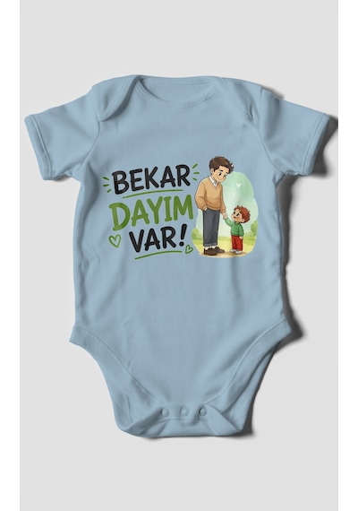 Morivokids Bekar Dayım Var Kısa Kollu Bebek Body %100 Pamuk Bebe Mavisi