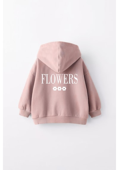 Kız Çocuk Lifes Garden Baskılı Kapüşonlu Manşetli Sweatshirt Pudra