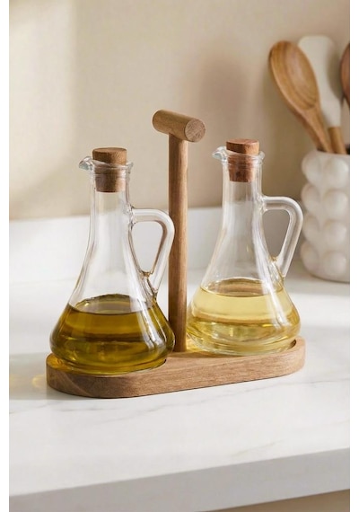 Digithome Bambu Standlı 2'li Cam Zeytinyağı Ve Sıvıyağ Şişesi Yağdanlık 250 Ml 8617005s C1-1-289