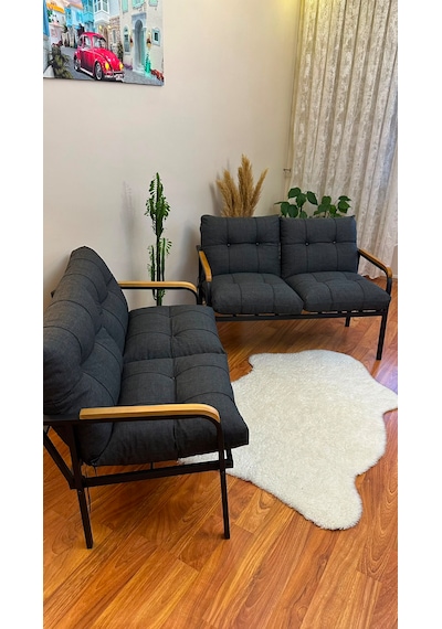 Ahşap Detaylı Balkon Takımı 2+2 kişilik Modern Çay ve Kahve Köşesi