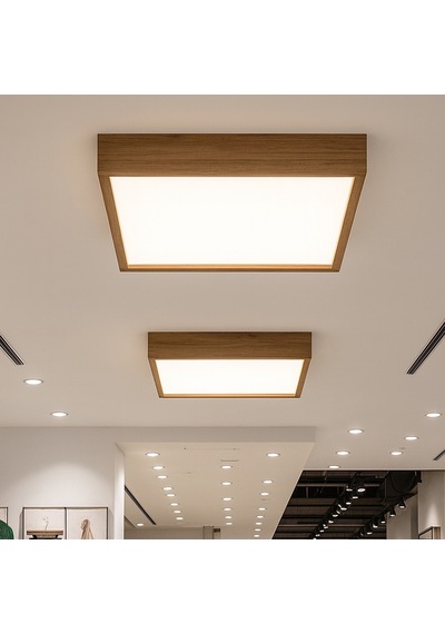 Dekoratif Ahşap Çerçeveli Led Panel Aydınlatma Enerji Tasarruflu Avize 30 30 Cm 3200k Gün Işığı Ahşap
