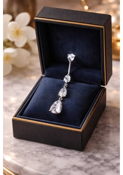 316l Cerrahi Çelik Göbek Piercing Zirkon Taşlı Sallantılı Kadın Piercing Paslanmaz Kararmaz Figürlü Fashion Özel Tasarım Göbek Piercing Modeli - 61 Gümüş