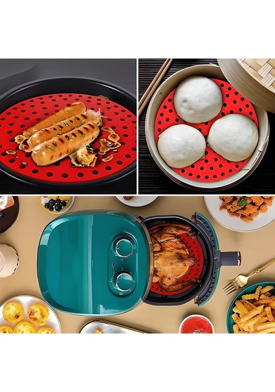 Renkli Isıya Dayanıklı Yıkanılabilir Silikon Fırın Ve Airfryer Yuvarlak Model Pişirme Matı Siyah