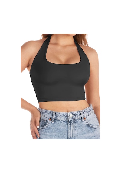 Liona Kadın Kare Yaka Siyah Renk Crop Top Bluz 001