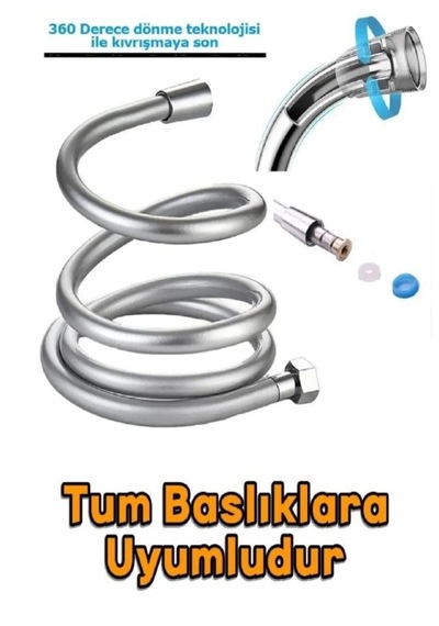 Kopmaz Kaliteli Pvc Duş Hortumu Tüm Duş Setleri İle Uyumlu 1,5 Metre Gri
