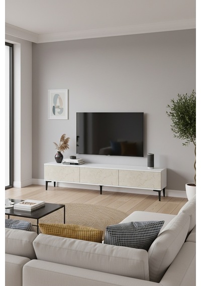 Tsa1899bt Aplos Tv Stand, Tv Sehpası Beyaz-traverten 180cm