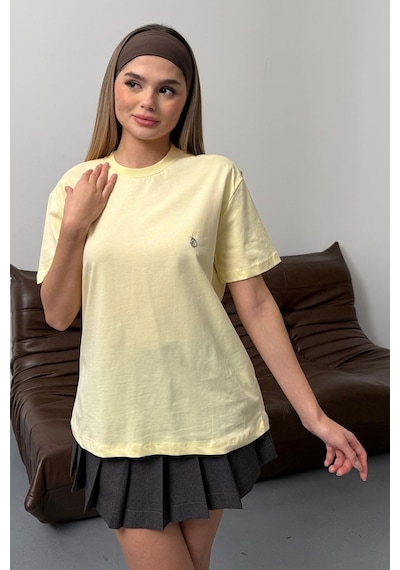 Giysa Kadın Gümüş Aksesuar Detaylı Pamuklu T-shirt Sarı - 26y 26510