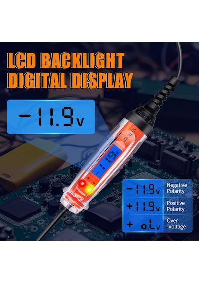 Otomotiv Test Işığı 3 60 V Dc Dijital Işık Test Cihazı Voltmetreli Ağır Hizmet Oto Devre Test Cihazı Lcd Arka Işık Ekranlı Ve Led Göstergeli