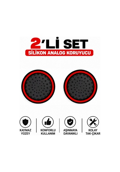2 Adet Analog Koruyucu Silikon Kılıf Topuz Koruma Ps4 Ps5 Xbox One 360 Series Sx Switch Pro Uyumlu Kırmızı