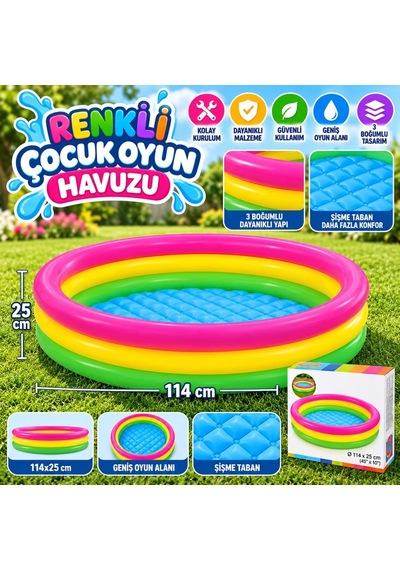 Ers 114x25 3 Boğumlu Renkli Altı Şişme Çocuk Oyun Havuzu