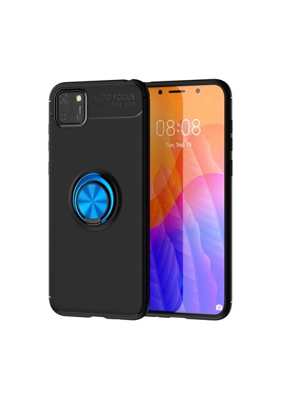 Y5p Kılıf Range Yüzüklü Silikon - Siyah-mavi Bz8683140008918
