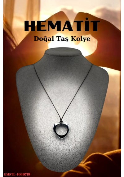 Sertifikalı Hematit Doğal Taş El Işçiliği Kalp Kesim Kolye Çok REnkli