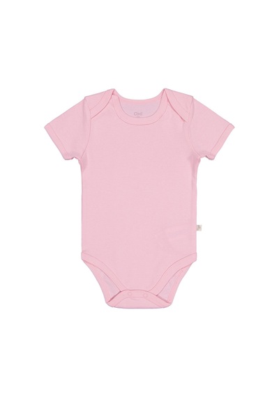 Civil Baby Düz Renkli Kısa Kol 3-9 Ay Çıtçıtlı Badi - Pembe 3-6 Ay Pembe