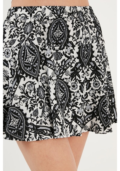 Lela Desenli Beli Lastikli Mini Bayan Şort Etek 5865118 Siyah-Beyaz
