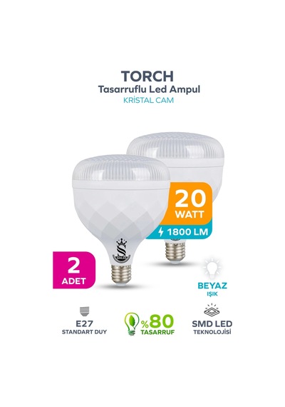 20w Kristal Tasarruflu E27 Beyaz Işık Torch Led Ampul 2 Adet 2 Adet