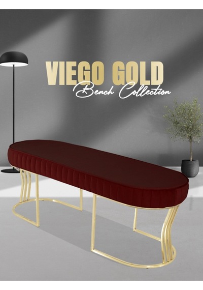 Viego Gold Striped- Bordo Kapitoneli Chester Model Puf & Bench & Koltuk & Uzun Makyaj Puff & Yatak Ucu &önü