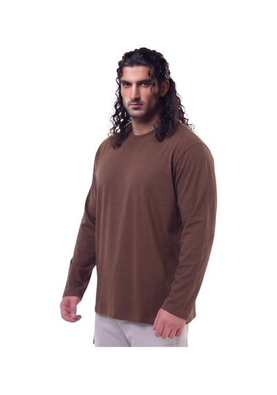 Erkek Büyük Beden 115 - 155 Kilo Arası Uygun Bedenli % 100 Pamuk Uzun Kol Bisiklet Yaka Sweatshirt Kahverengi