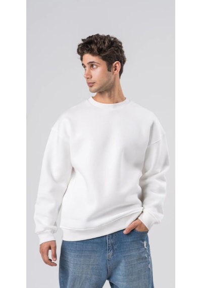 Coal City Erkek Regular Fit Organik Pamuklu 3 İp Şardonlu O Yaka Siyah Sweatshirt Ekru