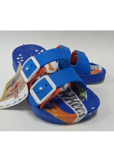 Anatomik Taban Ayarlanabilir Çift Tokalı Kaydırmaz Plastik Çocuk Terlik Mavi Turuncu