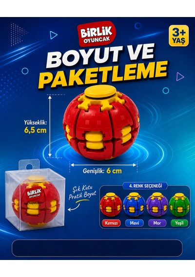 Stres Topu Press & Spin Basınca Dönen Fidget Spinner Oyuncak 3+ Yaş Kırmızı