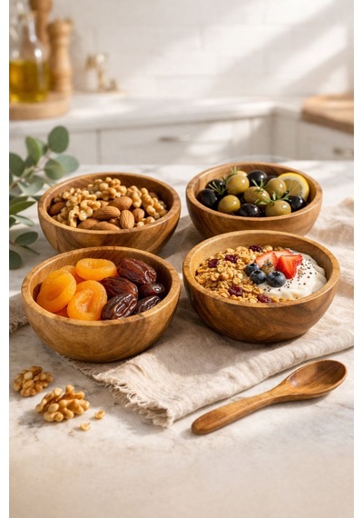 Qerhome 4'lü Akasya Terra Bowl Kase 14 Cm Kahverengi