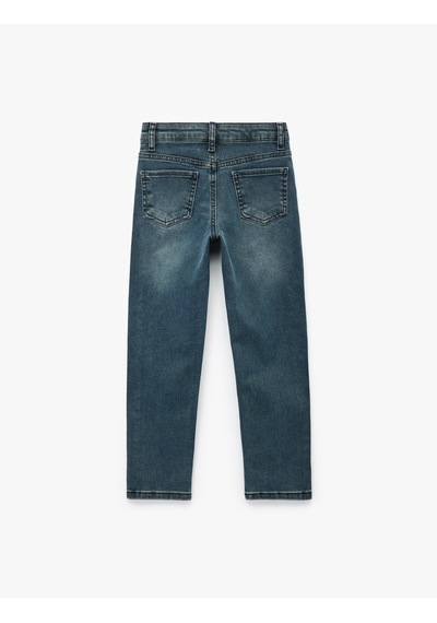 Koton Pamuklu Cep Detaylı Denim Pantolon - Straight Fit Petrol 6wkb40039td