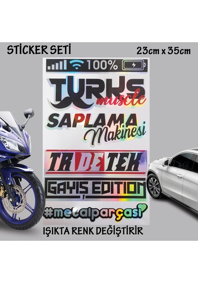 Türk Gayış Saplama Makine Hologram Set Araba Oto Sticker Cam Yazıları