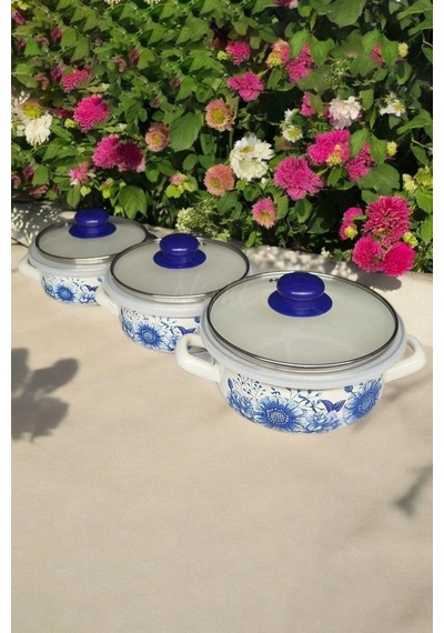 İtalyan Merve Prestige 3'lü Emaye Tencere Seti 14/16/18 Cm Pişir & Sakla Renkli