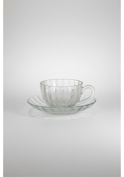 Crystal Rib 12 Parça Cam Çay Takımı 170 Ml Bardak & Tabak Beyaz