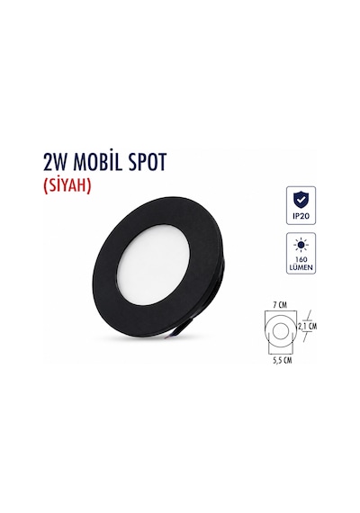 Lampist 2w Mobil Siyah Spot Lamba 6500k