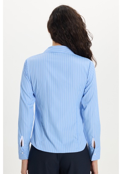 Tudors Kadın Slim Fit Dar Kesim Uzun Kollu Çizgili Mavi Gömlek-50323