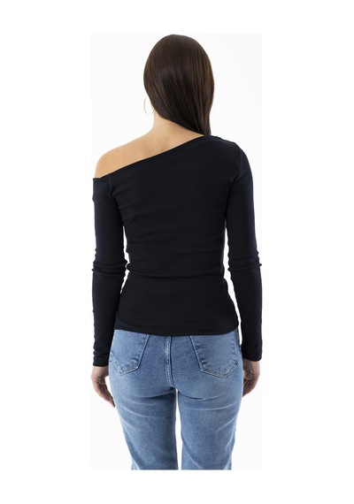 Giysa Kadın Asimetrik Yaka Uzun Kollu Basic Bluz Siyah - Ms0001283 Siyah