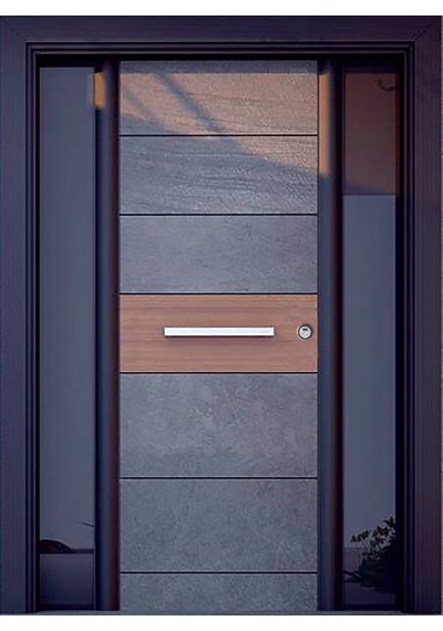 Çelik Kapı Modelleri Camlı Siyah Düz Model Bina Kapısı Sol
