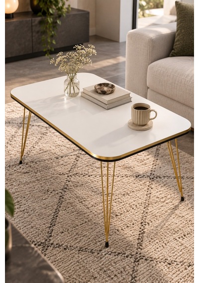 Sulorahome Gold Beyaz Orta Sehpa Tel Ayaklı Model Altın - Beyaz
