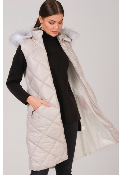 Z6717 Dewberry Bayan Yelek-krem Krem