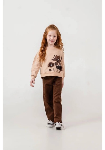 Harby Kids Kız Çiçek Desenli İkili Takım 3-10 Yaş -126430 - Kahverengi Kahverengi