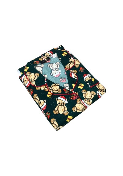 Çağrı Kadın Kışlık Süet Uzun Kollu Önü Düğmeli Pijama Takımı 3065 Yeşil