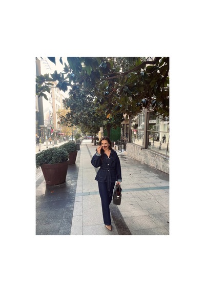Orjinal Blue B Kadın Denim Bağlamalı Kot Takım Lacivert