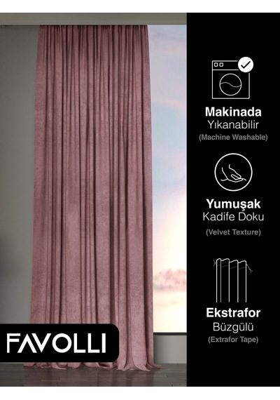 Kadife Dokulu Lavanta Pembesi Rengi Ada Fon Perde Ekstrafor Büzgülü Dream Series Lavant Pembesi