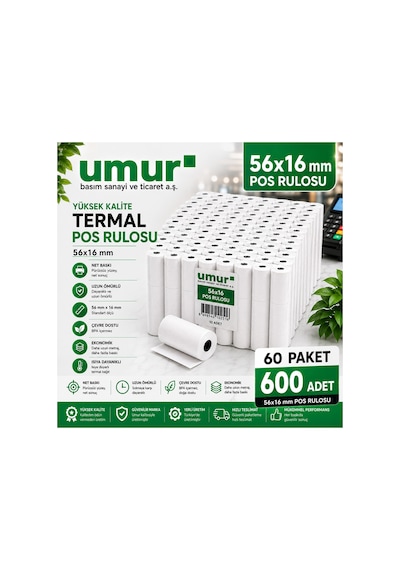56x16 Mm Termal Pos Rulosu Pos Kağıdı 600 Adet 60 Paket X 10 Adet