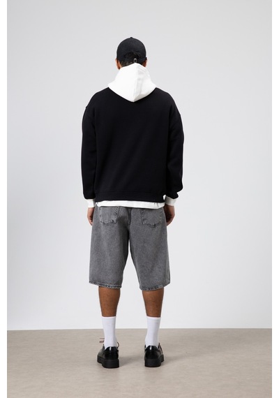 Vamos Çift Renk Baskılı Oversize Sweatshirt Siyah