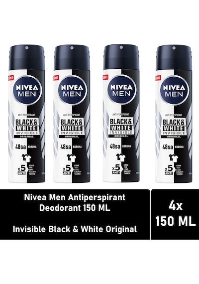Nivea Black & White Invisible Original Erkek Sprey Deodorant 4 x 150 ML
