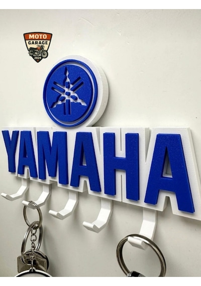 3d Yamaha Logolu Motosiklet Duvar Anahtarlığı - 5 Askılı Dekoratif Motorcu Askısı - 15 Cm