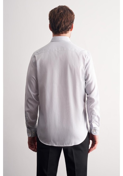 İmza Beyaz - Gri Yarım İtalyan Yaka Çizgili Desen Uzun Kol Premium Slim Fit %100 Pamuk Gömlek 1004255191 Beyaz - Gri