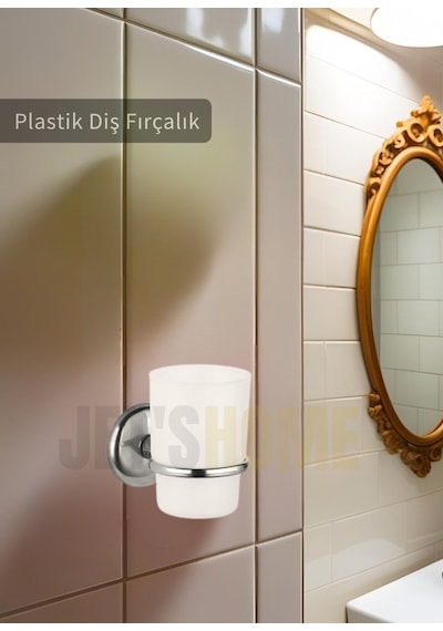 Jet's Home Plastik Diş Fırçalık Paslanmaz Lüks Diş Fırçası Tutacağı Krom Krom